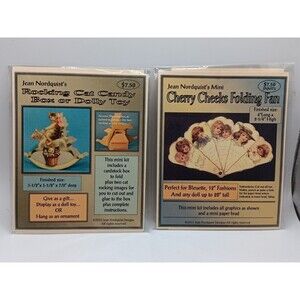 (2) Jean Nordquist Mini Cherry Cheeks Folding Fan + Rocking Cat Candy Box Craft